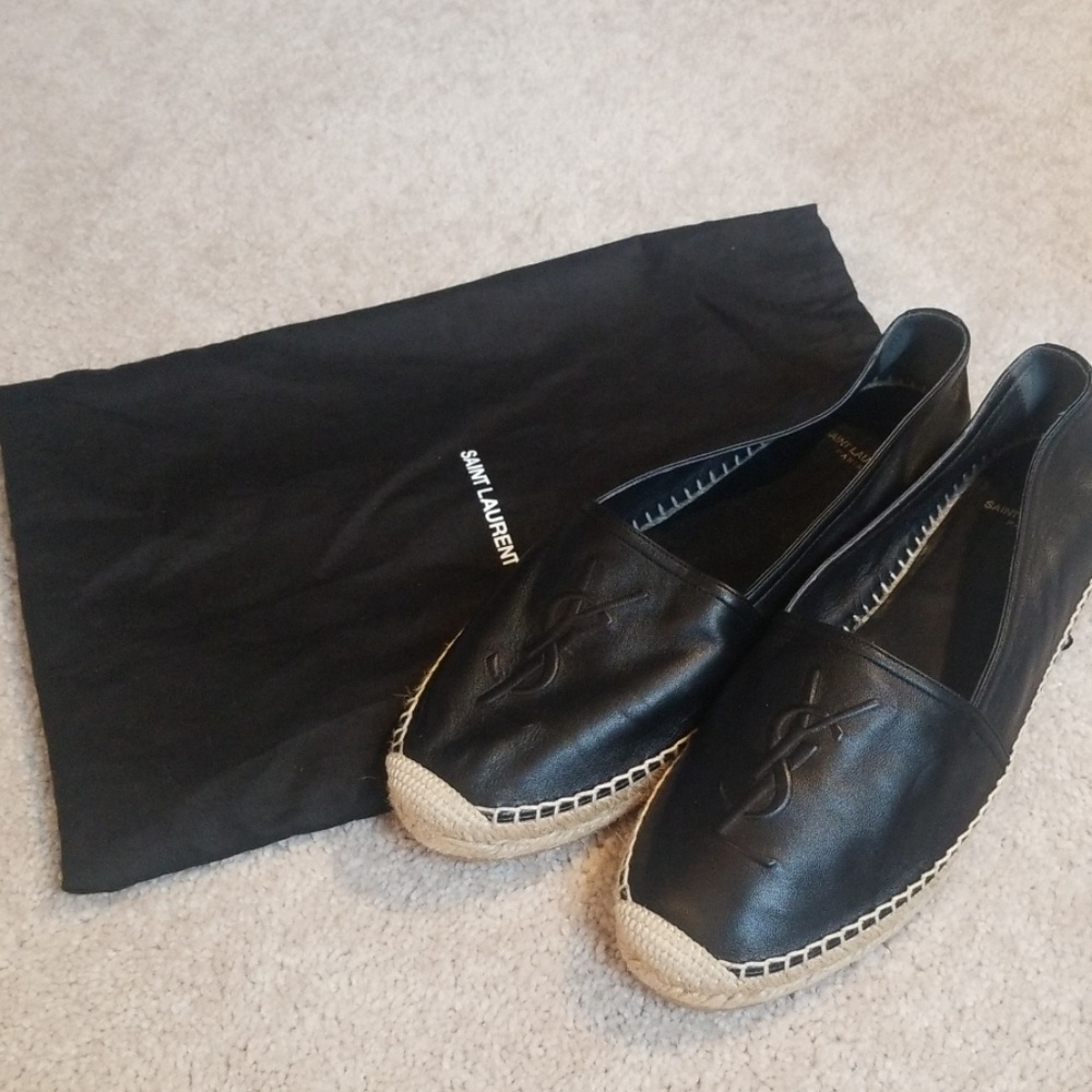 YSL Logo Leather Espadrilles